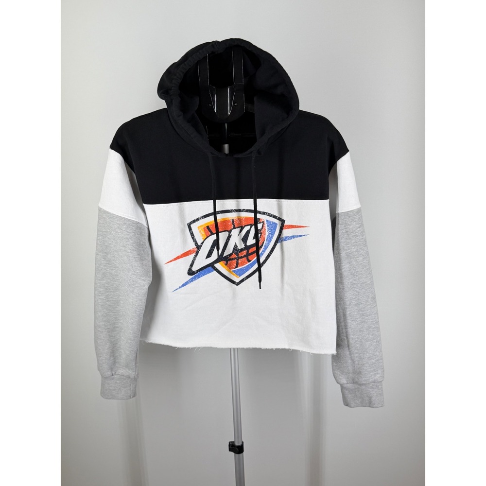 Ultra Game NBA Oklahoma City Thunder Cropped Hoodie Black White Grey OKC Large